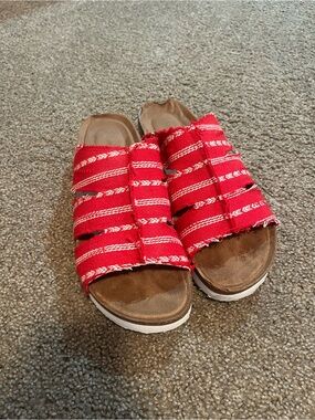 Red Striped Open-Toe Slide Sandals
